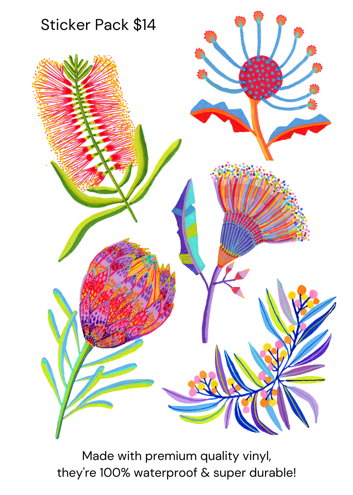 Wildflowers Art Sticker Pack (5 x Lordy Dordie stickers)