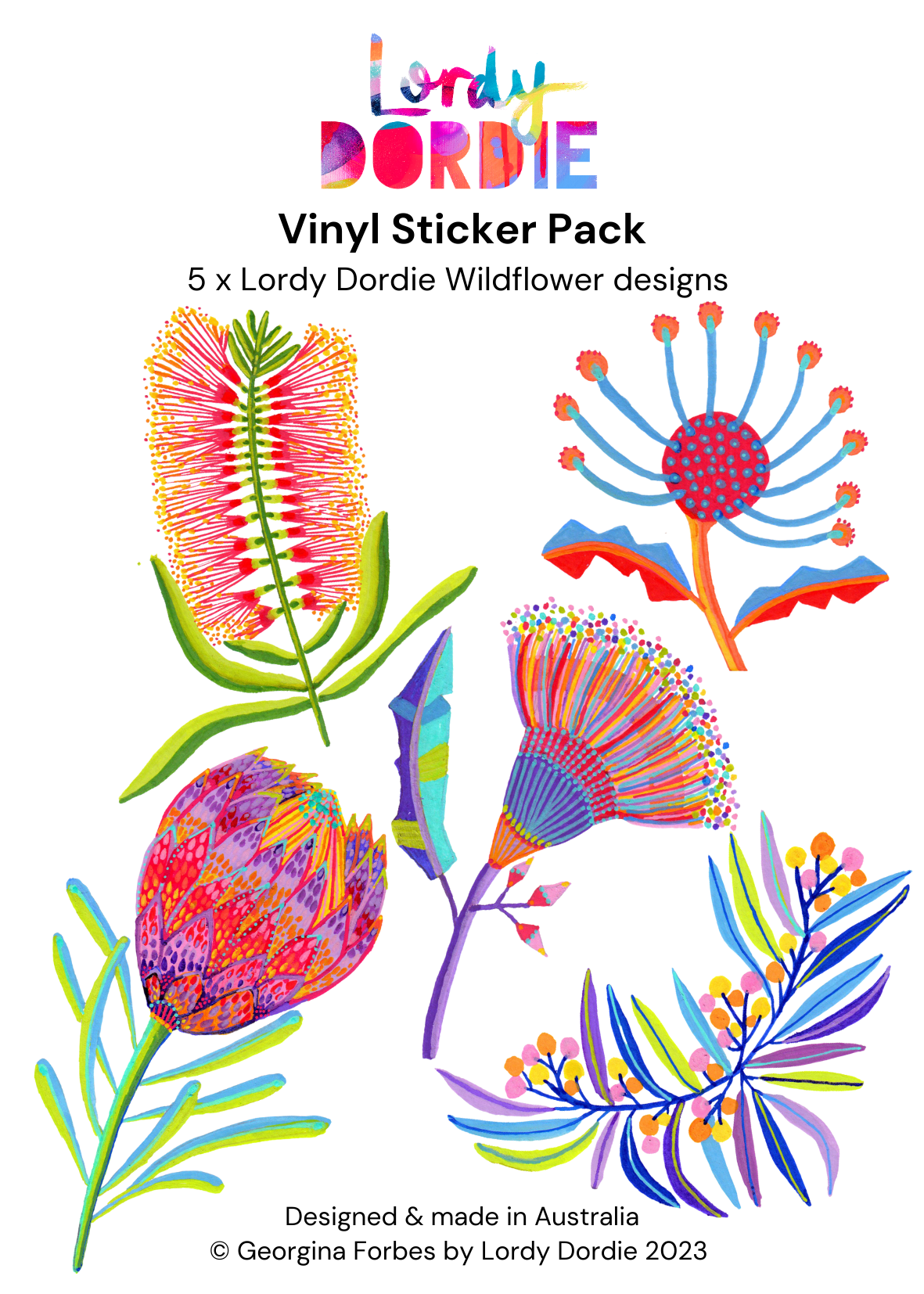 Wildflowers Art Sticker Pack (5 x Lordy Dordie stickers)