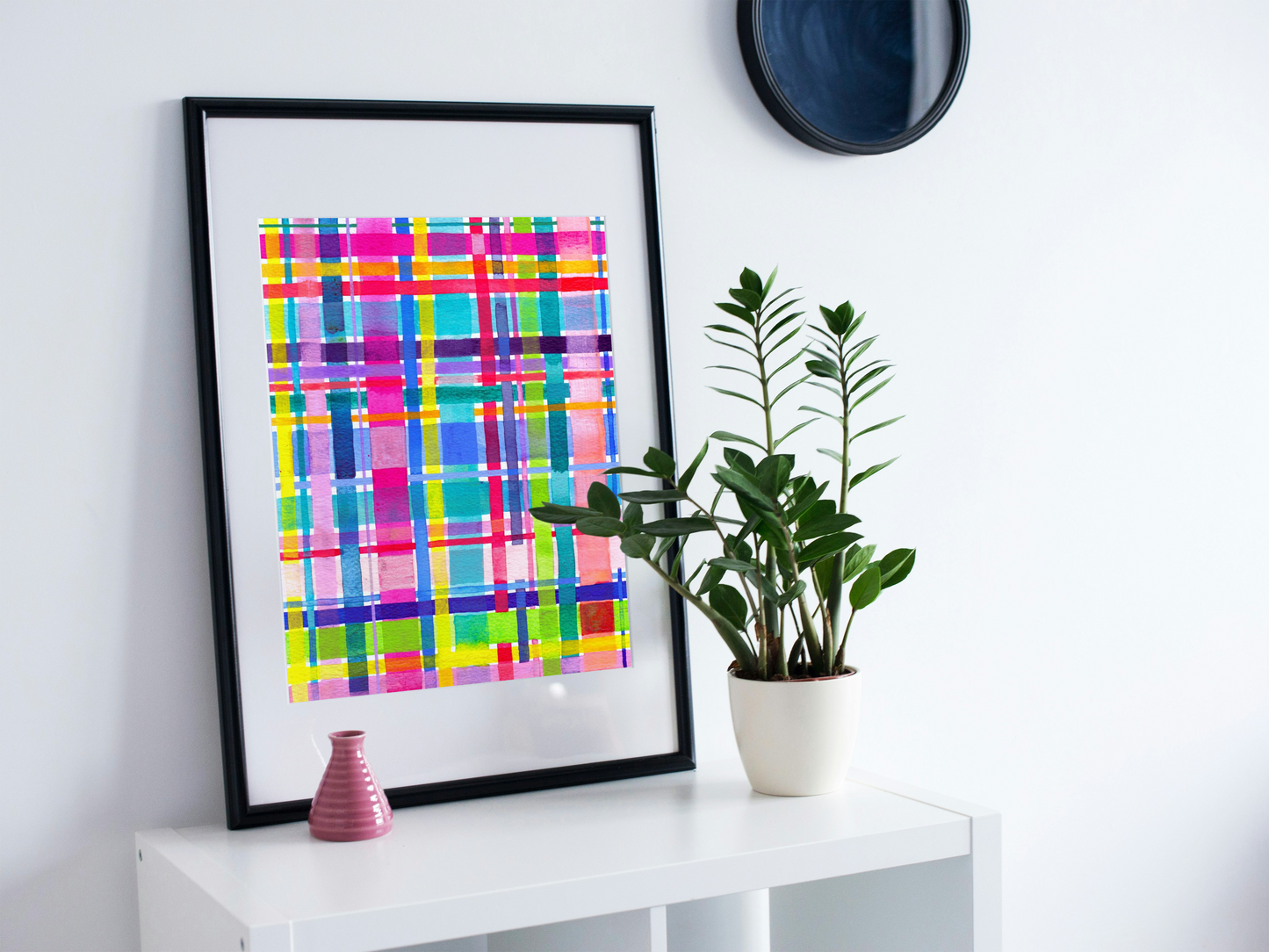 "Rainbow Gingham" Original Mixed Media Artwork on Paper (A4: 21x29.7 cm)