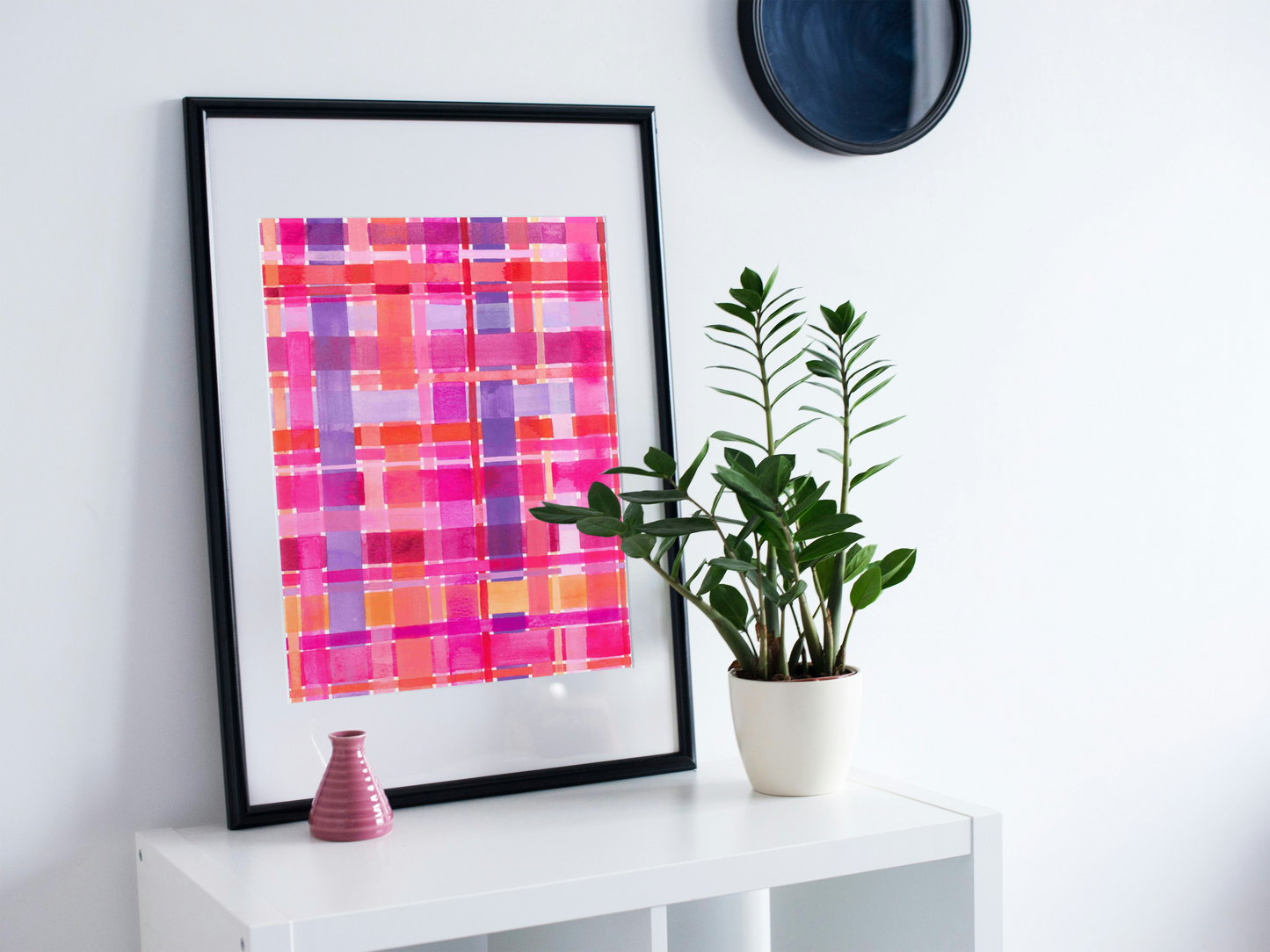 "Gingham Rose" Original Mixed Media Artwork on Paper (A4: 21x29.7 cm)