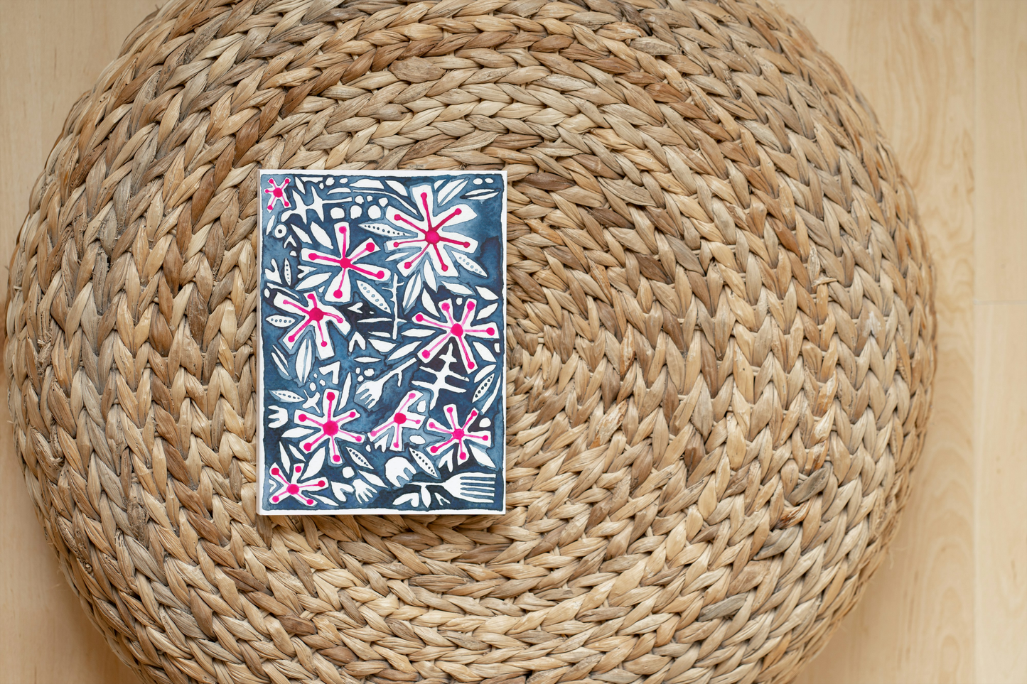 "Island Time (Navy)" Original Watercolour Artwork on Paper (A6: 10.5x14.8cm) | Australian Art Online