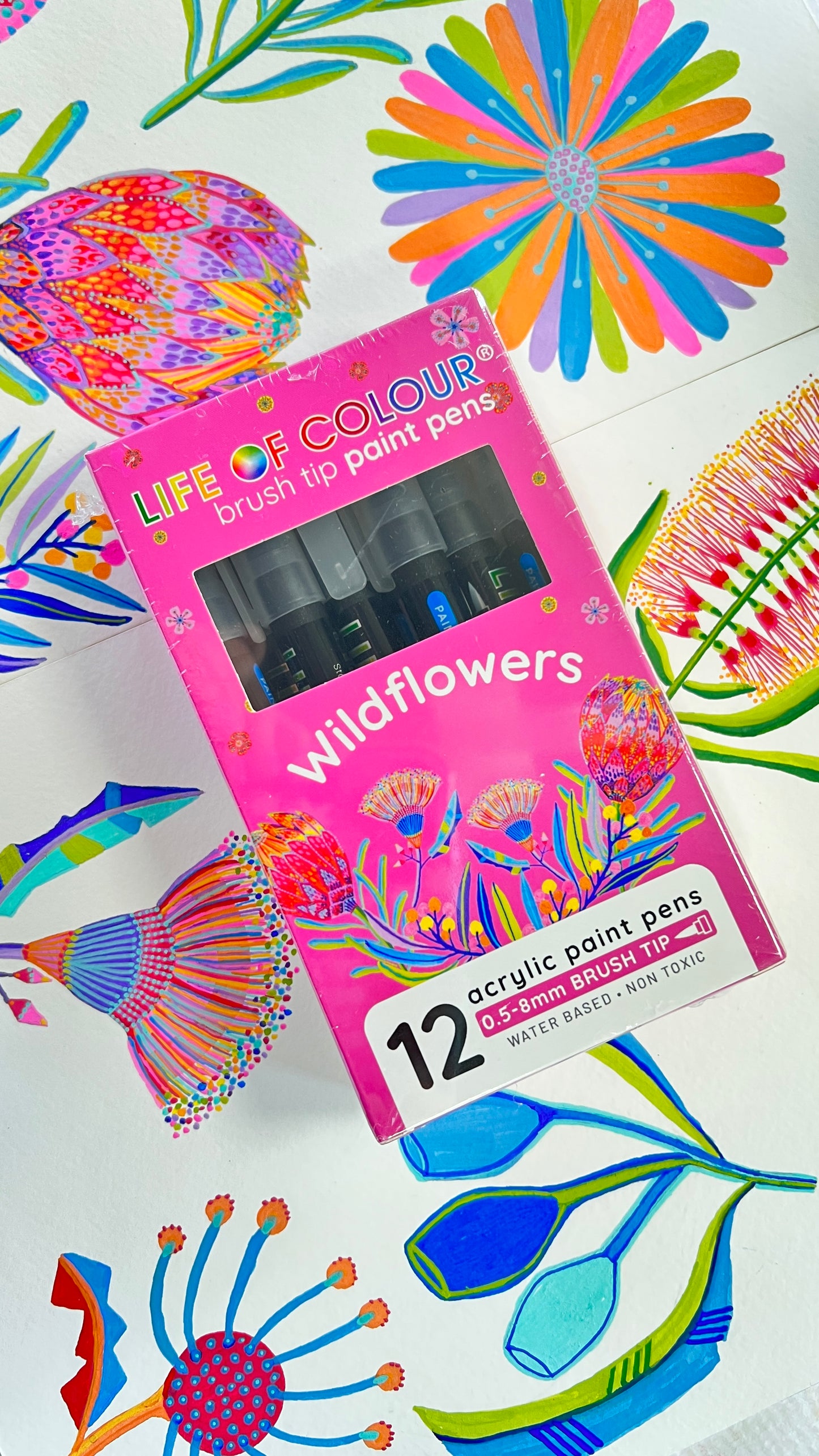 LIFE OF COLOUR collab Wildflowers Brush Tip Acrylic Paint Pens - Set of 12