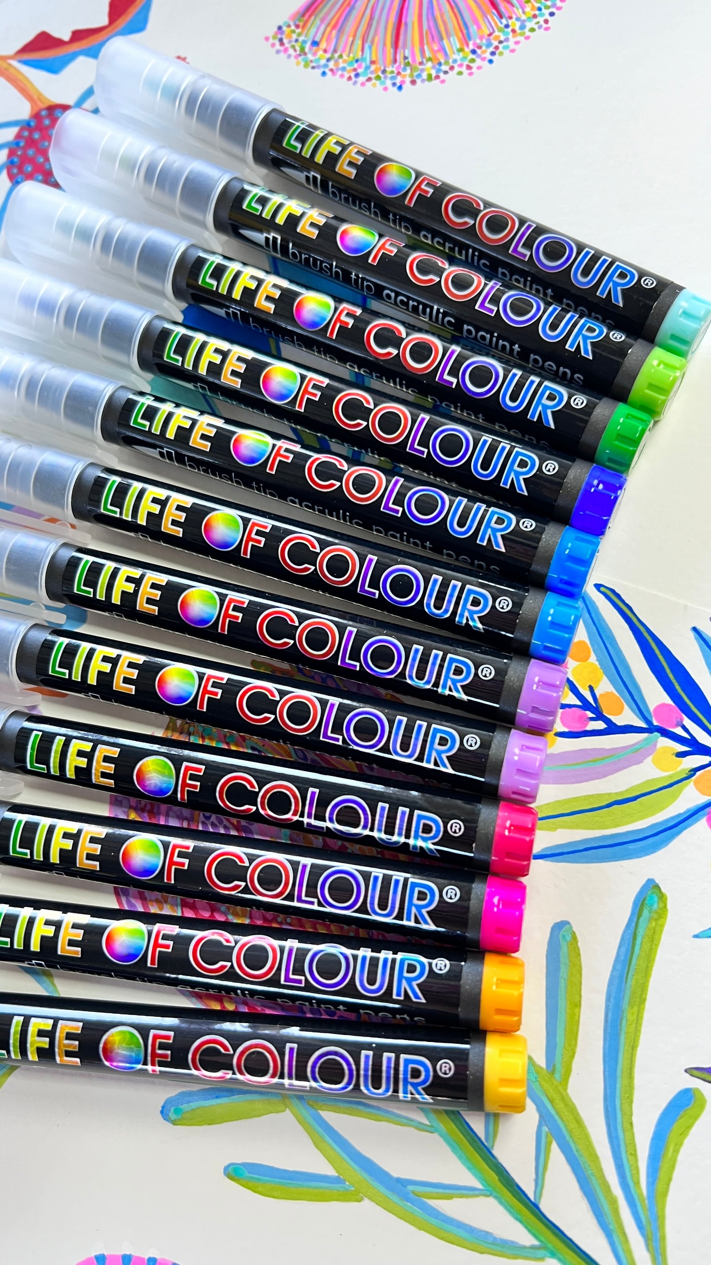 LIFE OF COLOUR collab Wildflowers Brush Tip Acrylic Paint Pens - Set of 12