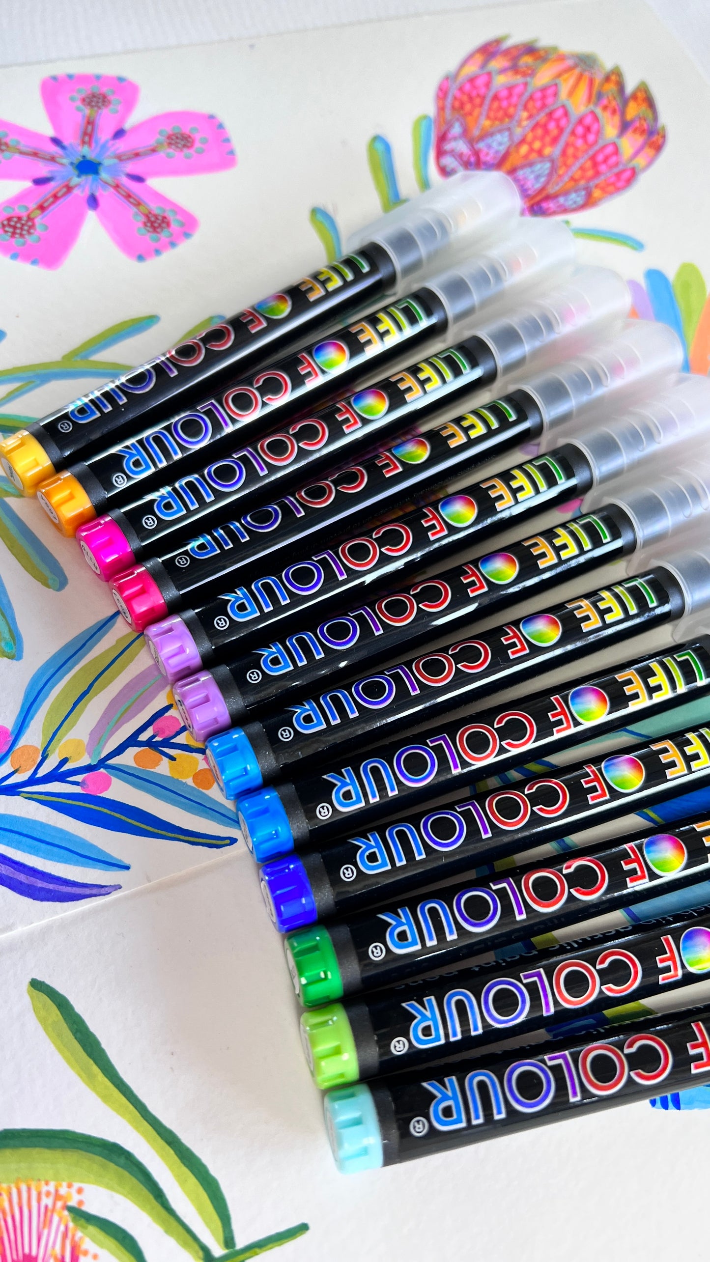 LIFE OF COLOUR collab Wildflowers Brush Tip Acrylic Paint Pens - Set of 12