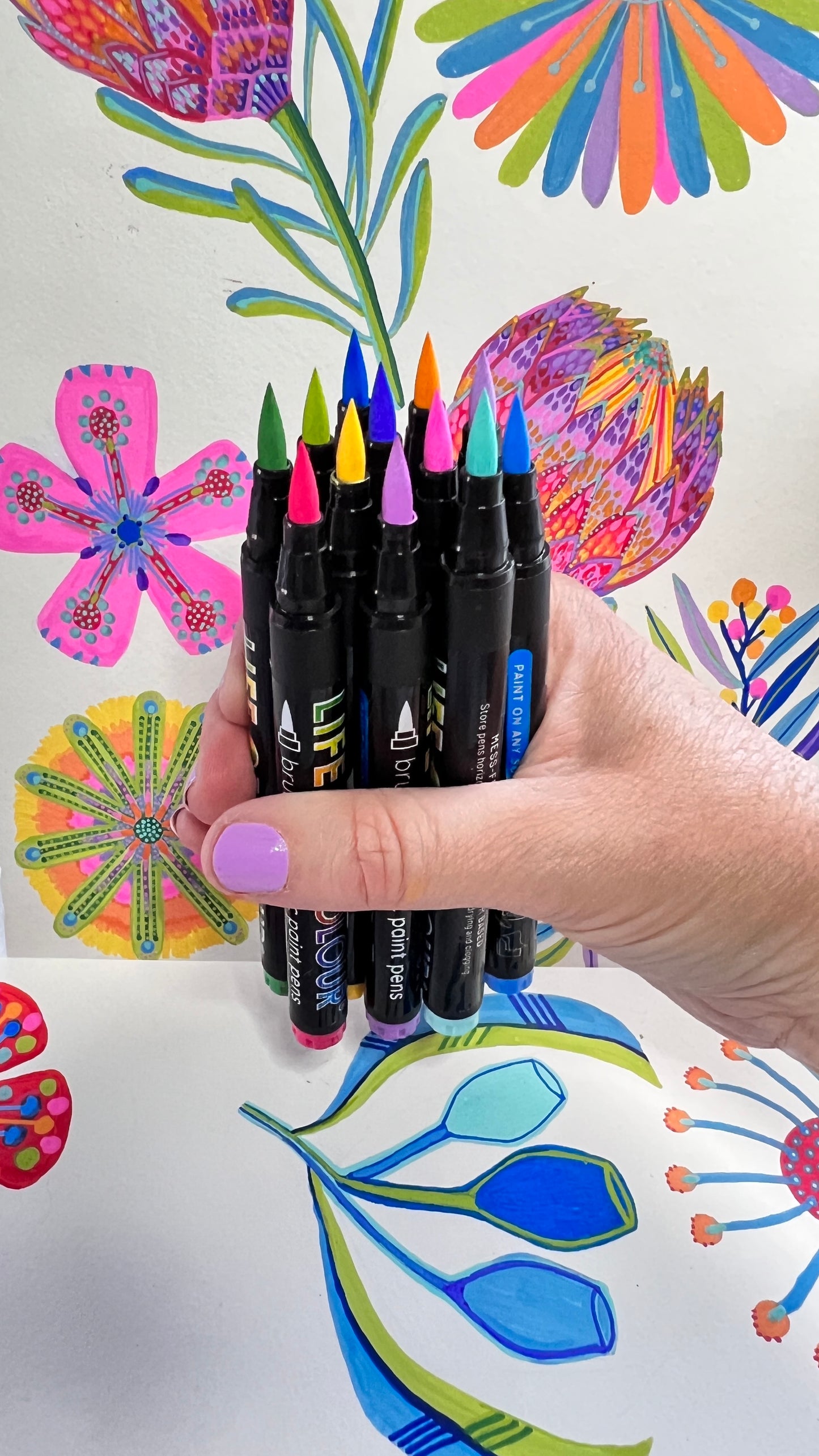 LIFE OF COLOUR collab Wildflowers Brush Tip Acrylic Paint Pens - Set of 12