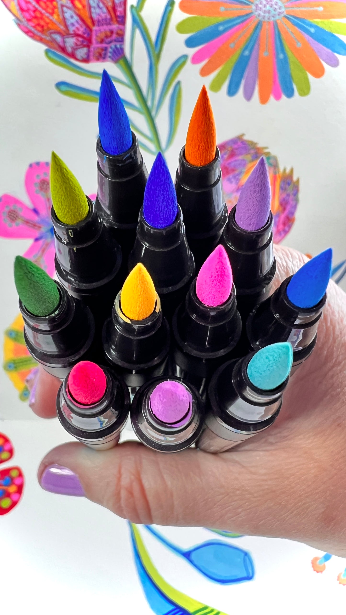 LIFE OF COLOUR collab Wildflowers Brush Tip Acrylic Paint Pens - Set of 12