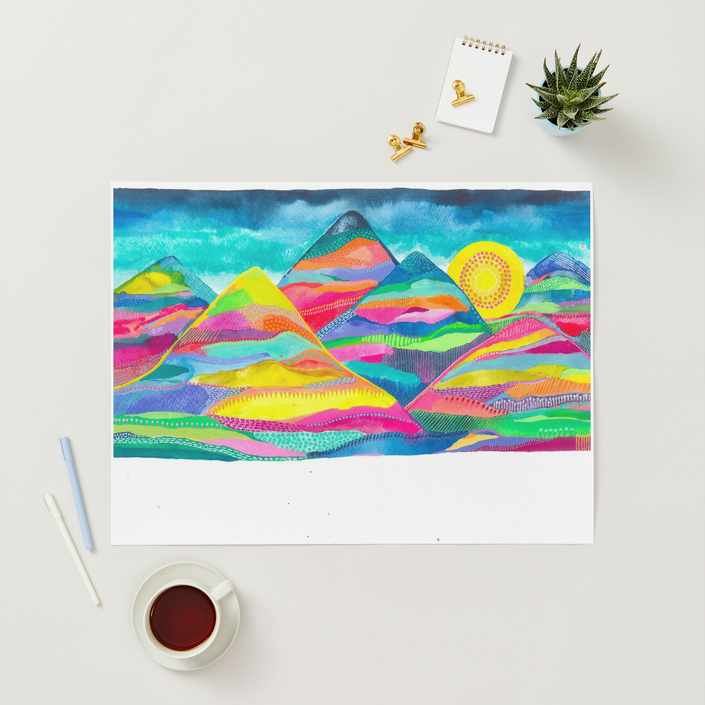 "Magic Mountains" Original Mixed Media Artwork on Paper (A4: 21x29.7 cm)