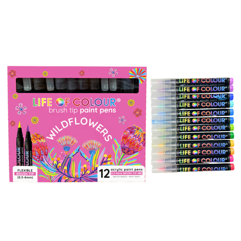 LIFE OF COLOUR collab Wildflowers Brush Tip Acrylic Paint Pens - Set of 12