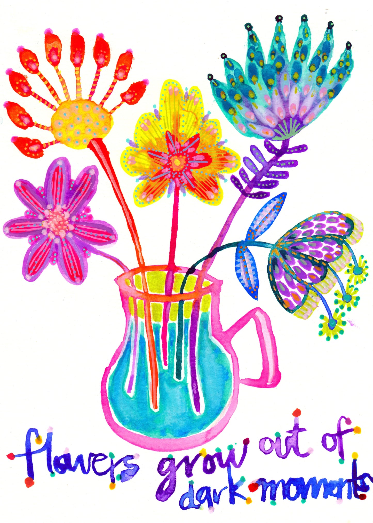 “Flowers Grow out of Dark Moments" Original Watercolour Artwork on Paper (A5: 14.8x21cm) (Copy)