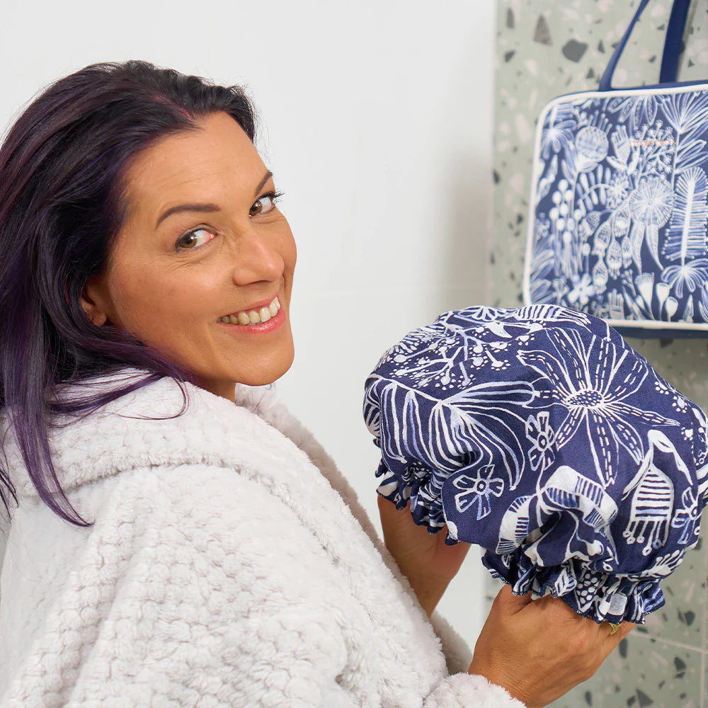 Annabel Trends X Lordy Dordie Shower Cap - Linen - Navy Natives