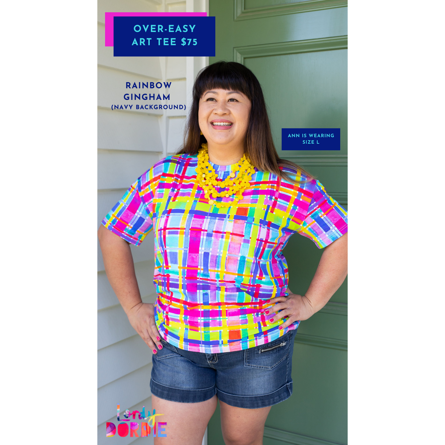 Rainbow Gingham (Navy) - OVER EASY TEE