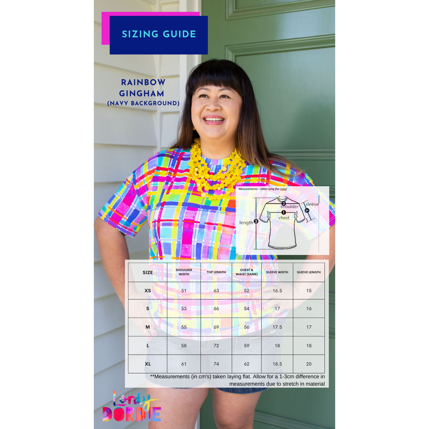 Rainbow Stripe Bright Colourful Tee, Top, T-shirt Tank Top |  Lordy Dordie Art | Sizing Guide