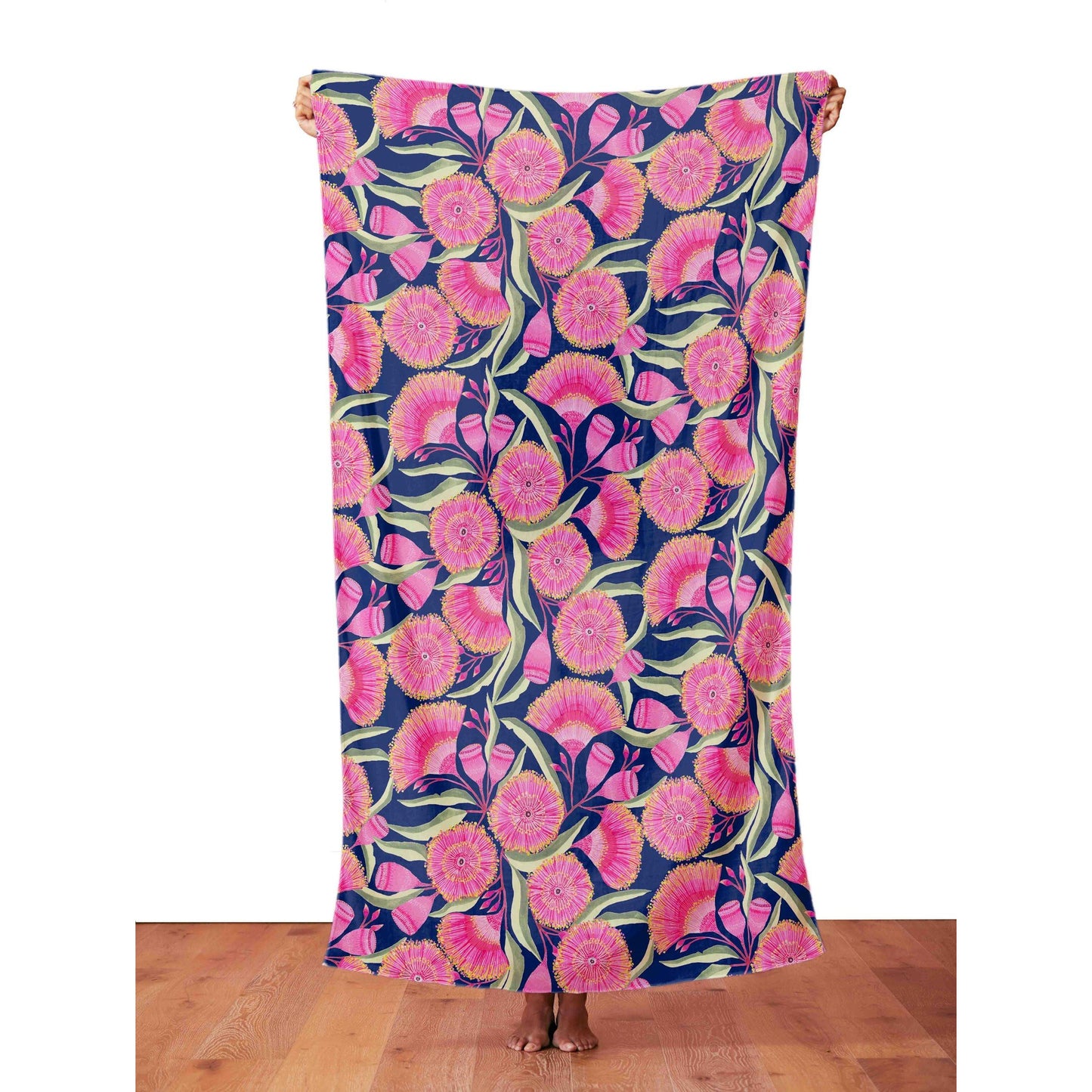 Gum Blossoms (Navy) - BEACH WRAP / SCARF - Lordy Dordie Art