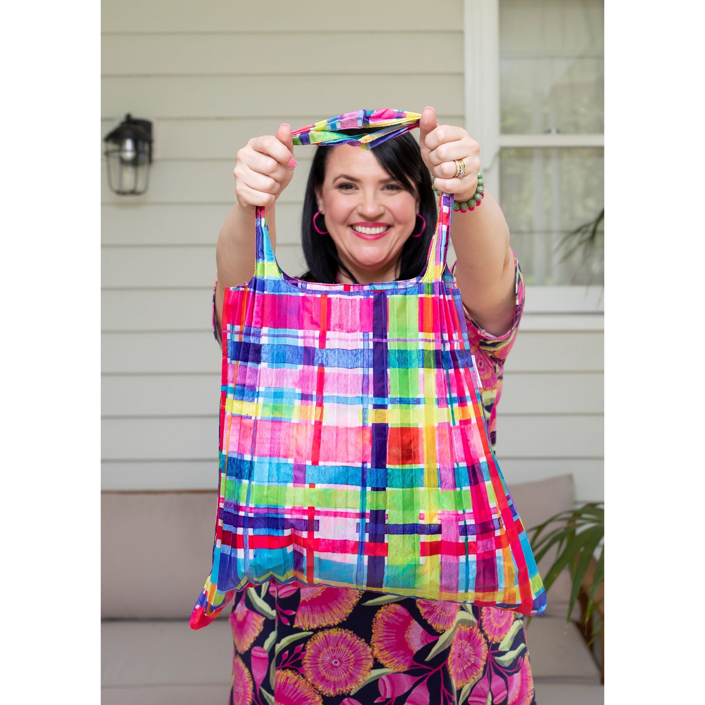 Concertina Pleat Bag - Rainbow Gingham - Lordy Dordie Art