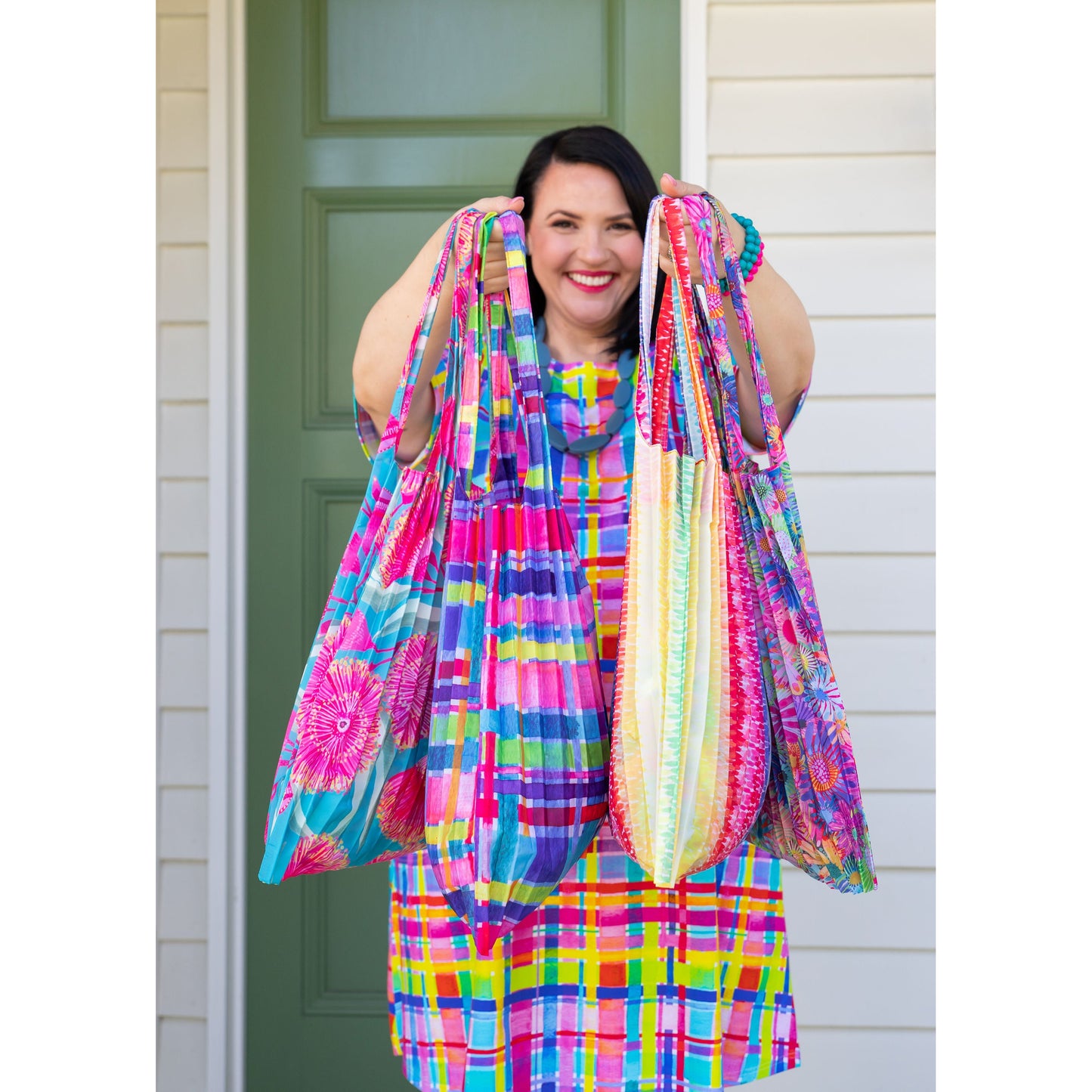 Concertina Pleat Bag - Rainbow Gingham - Lordy Dordie Art
