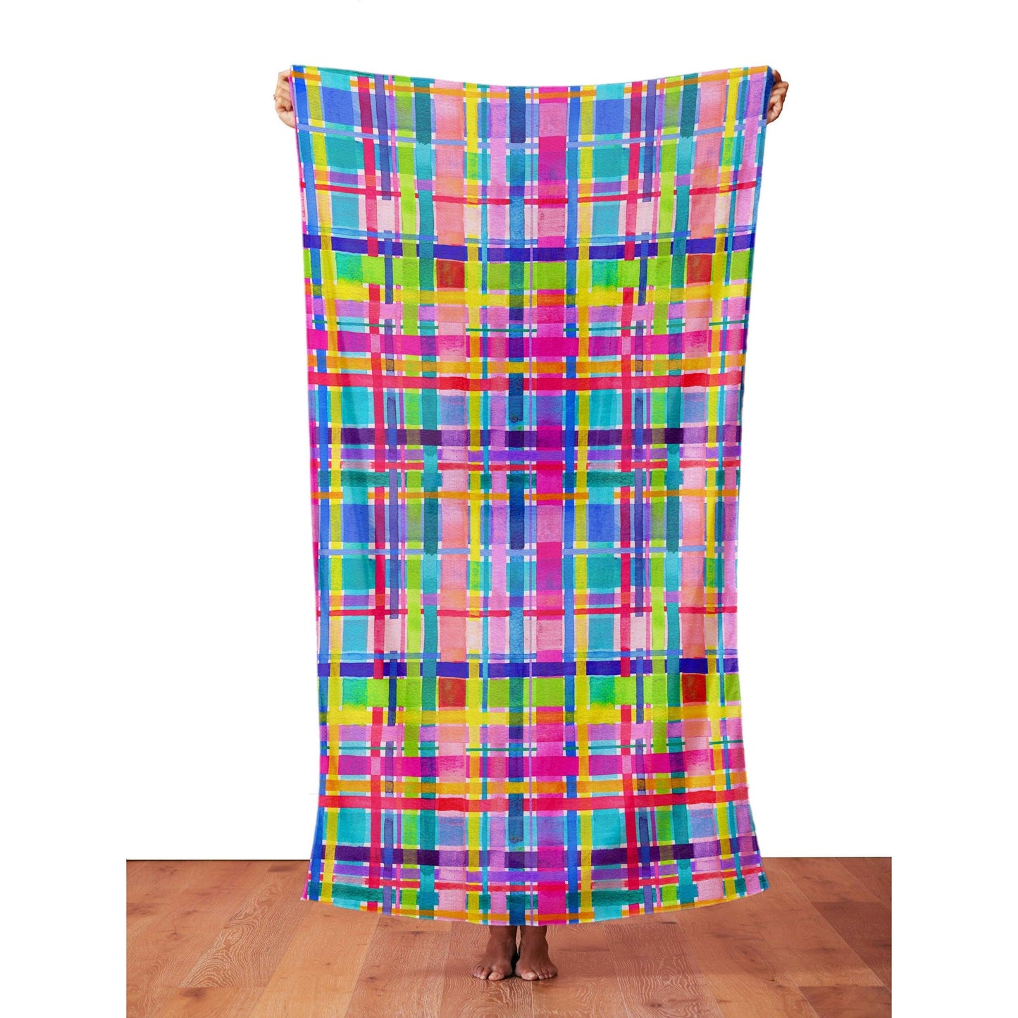 Rainbow Gingham - BEACH WRAP / SCARF - Lordy Dordie Art