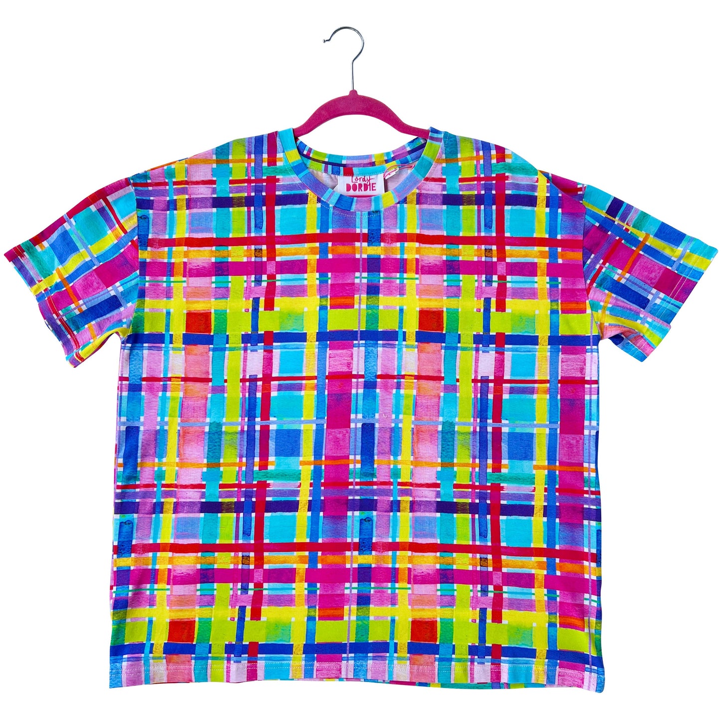 Rainbow Gingham Bright Colourful Tee, Top, T-shirt|  Lordy Dordie Art