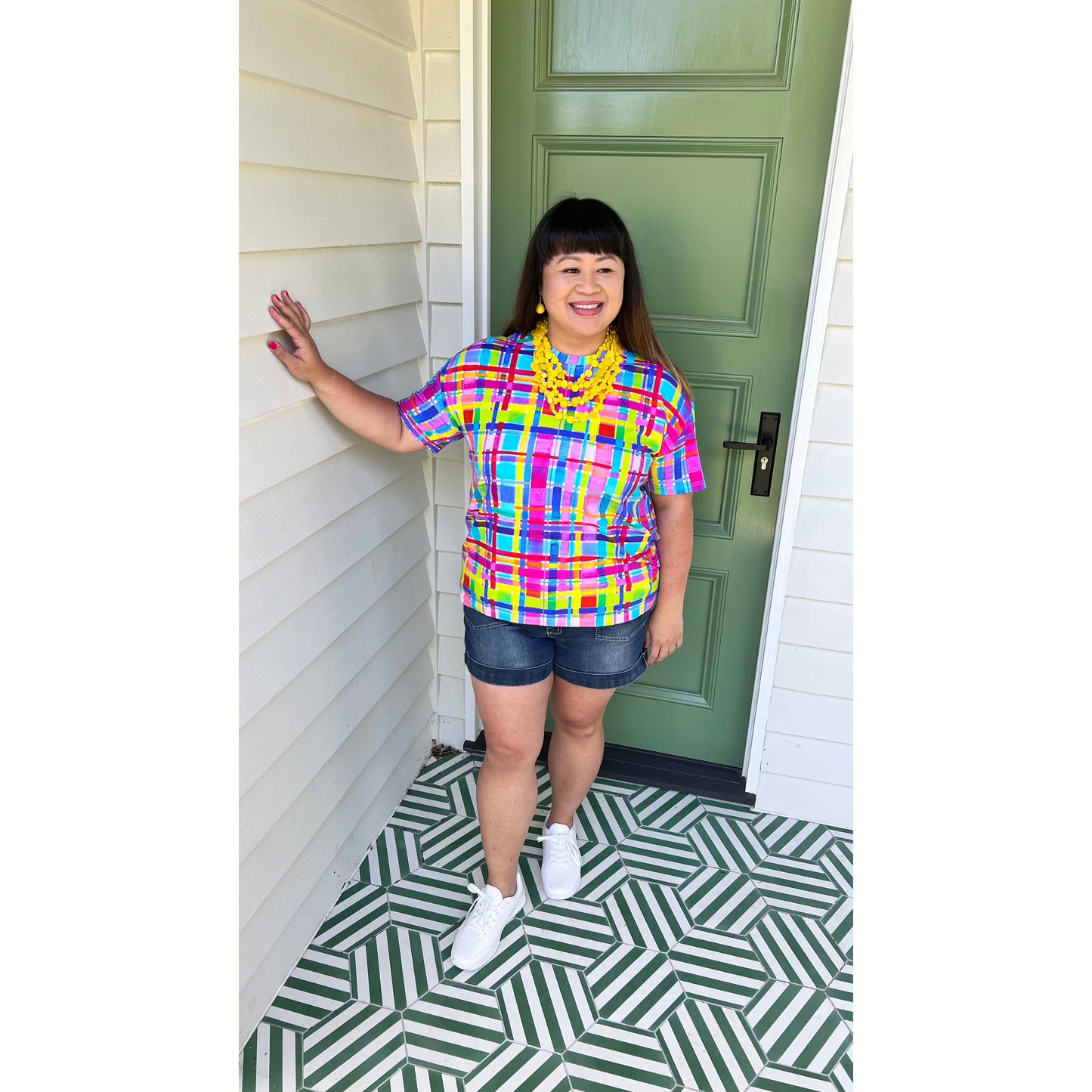 Rainbow Gingham Bright Colourful Tee, Top, T-shirt Tank Top |  Lordy Dordie Art