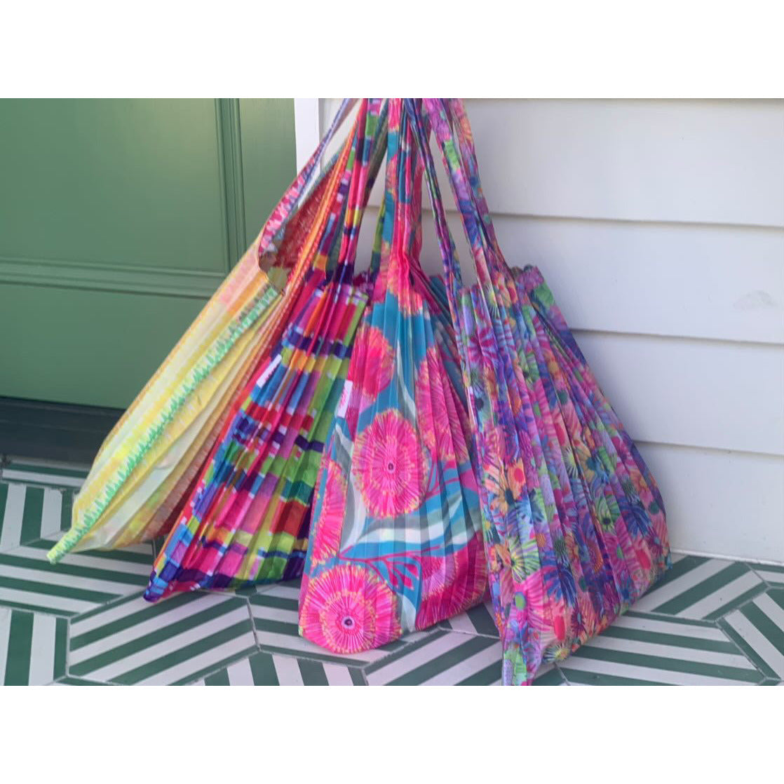 Concertina Pleat Bag - Rainbow Gingham - Lordy Dordie Art