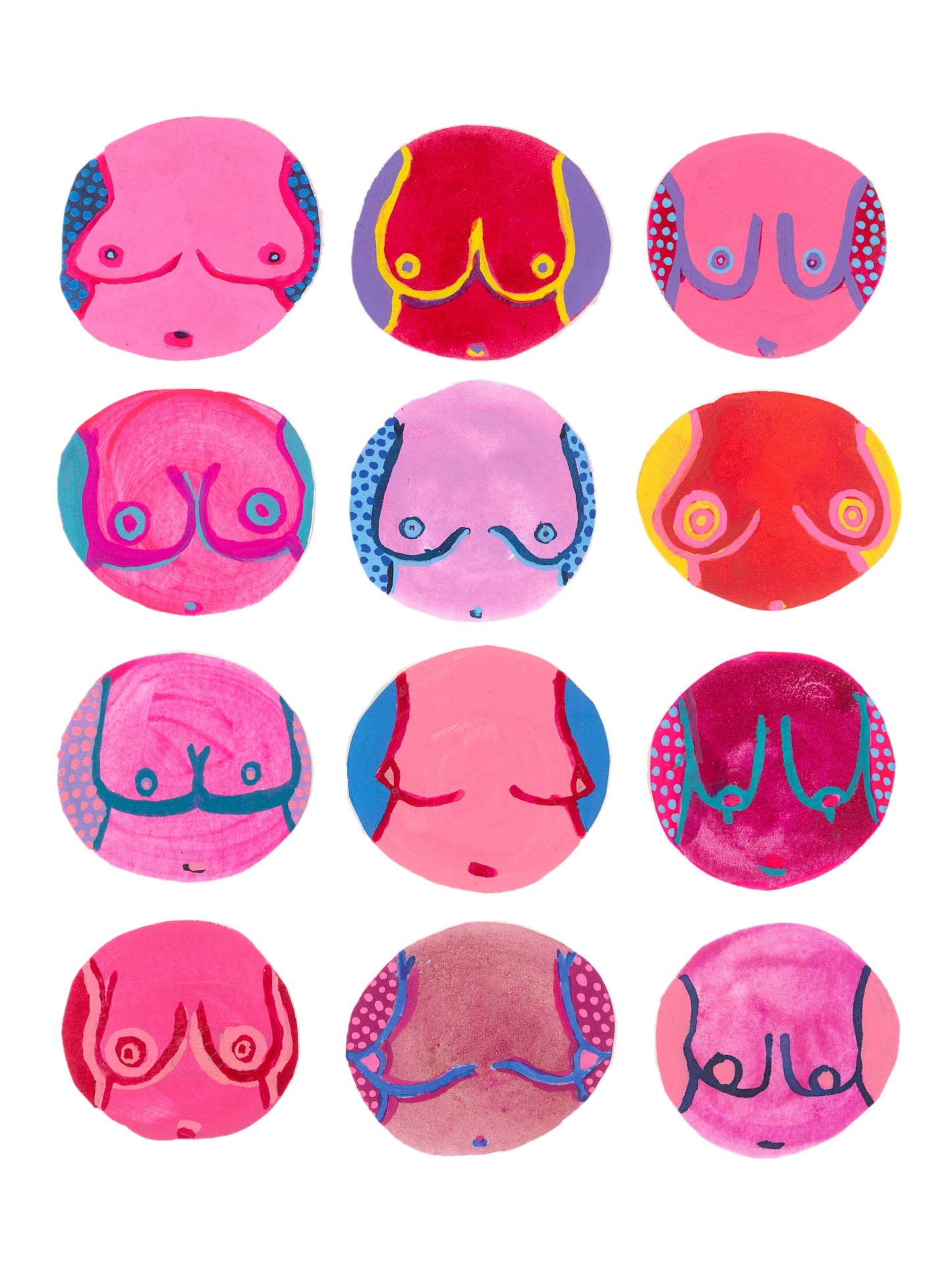 "Breast Friends" Original Acrylic Artwork on Paper (A4: 21x29.7 cm)