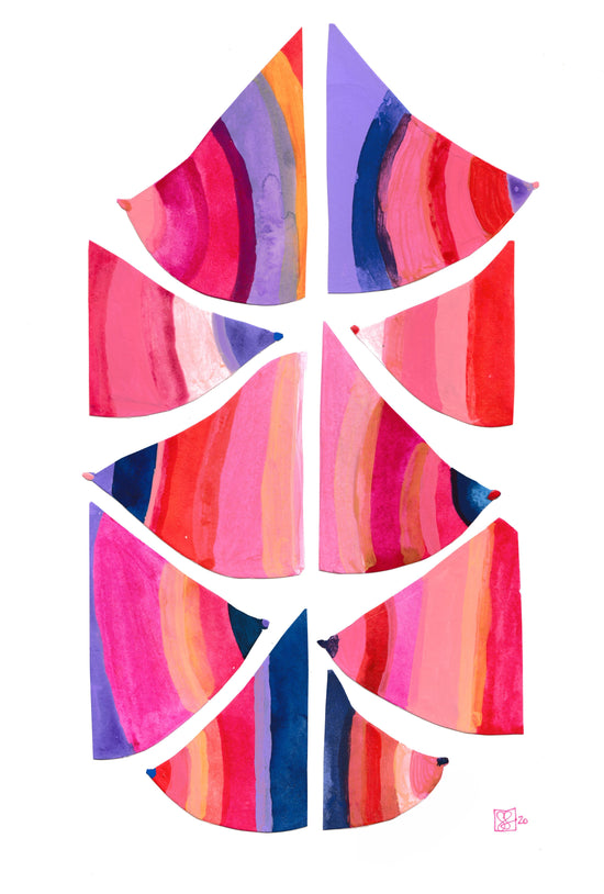 "Colourful Curves" Original Acrylic Artwork on Paper (A4: 21x29.7 cm)