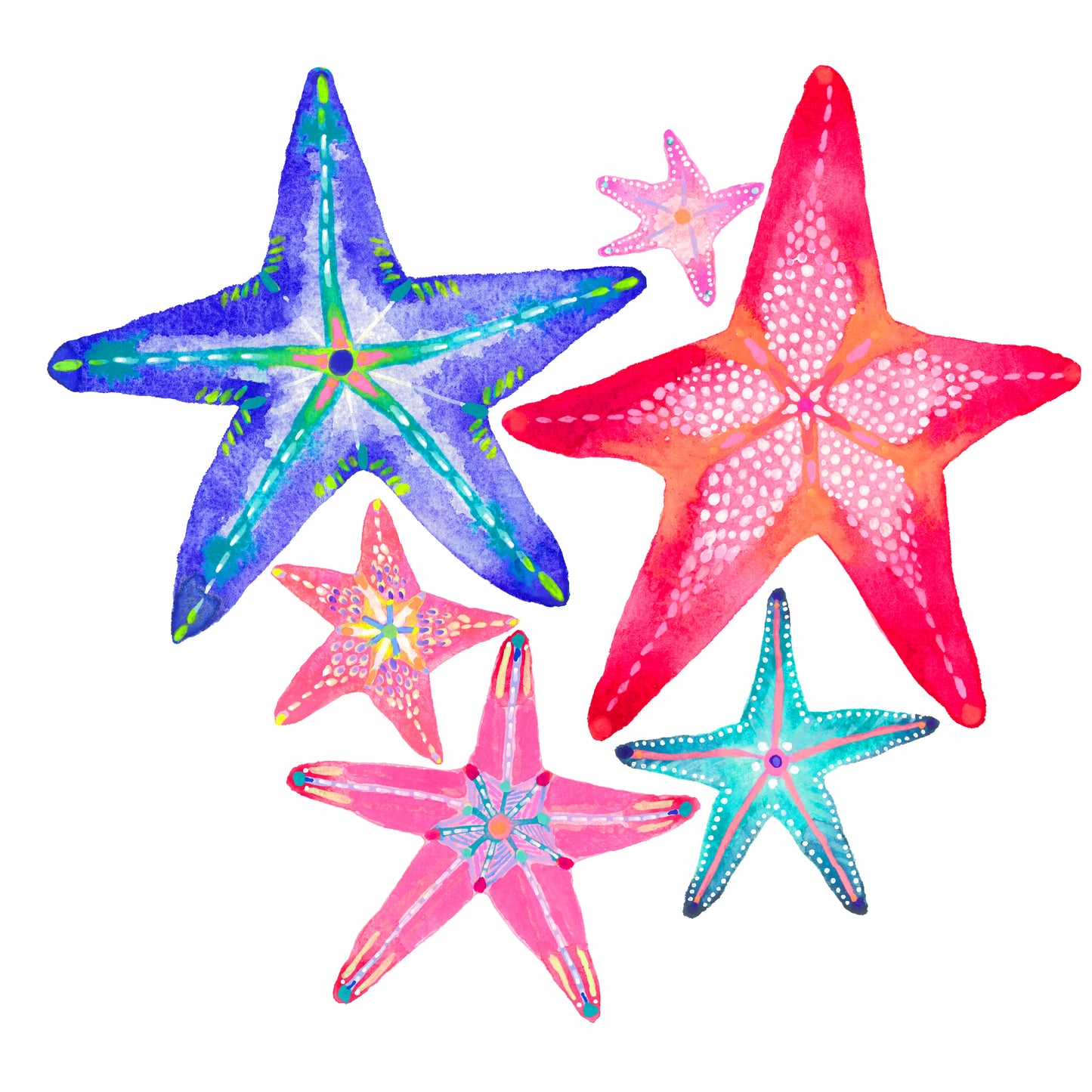 "Starfish" Original Watercolour Artwork on Paper (Square 20.5x20.5cm)