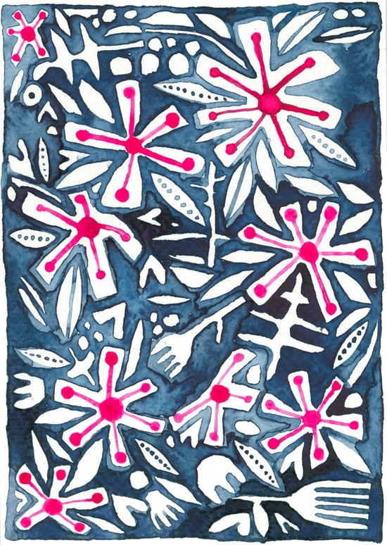 "Island Time (Navy)" Original Watercolour Artwork on Paper (A6: 10.5x14.8cm)
