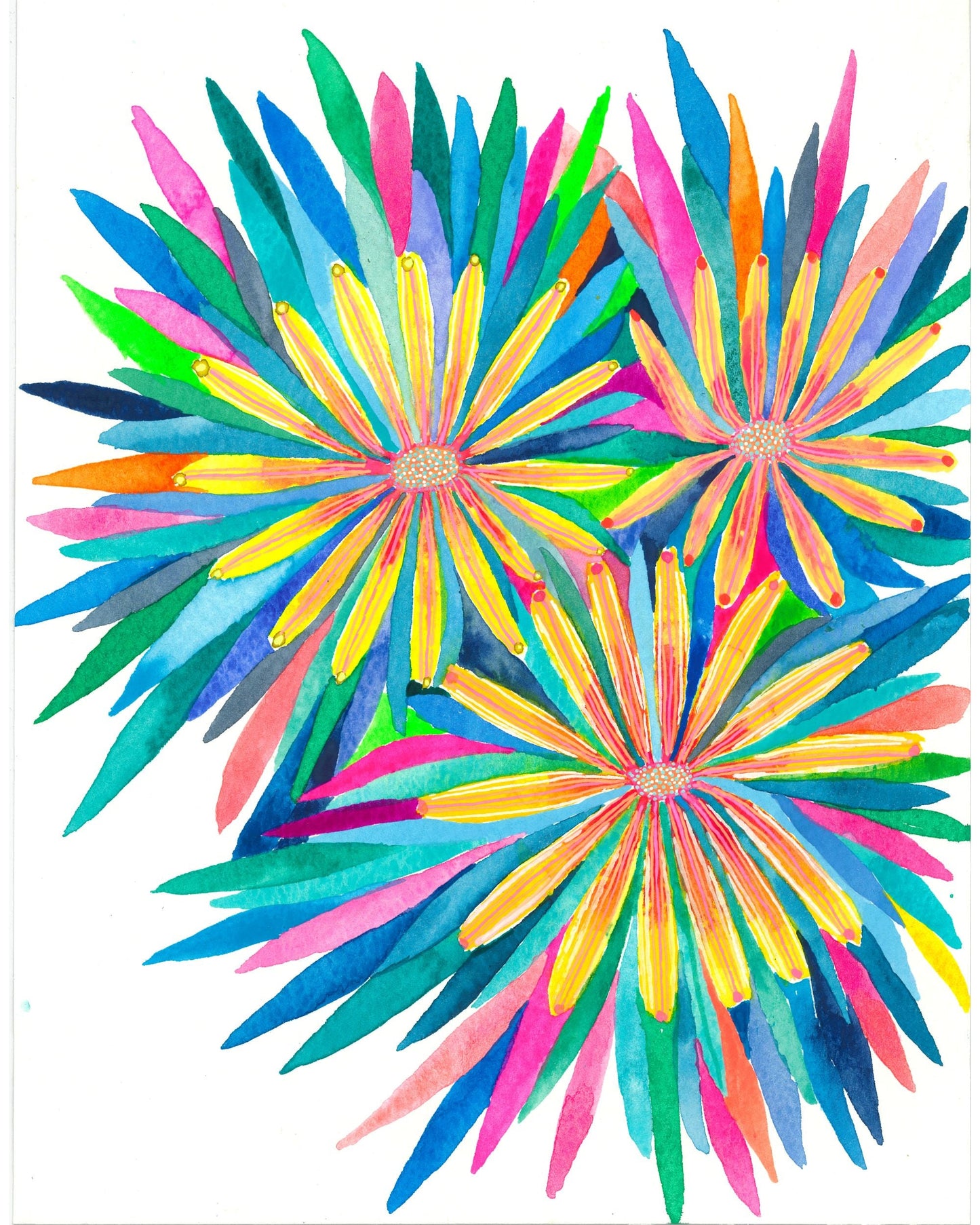 "Starburst Flowers" Original Watercolour Artwork on Paper | Original Australian Artwork Online
