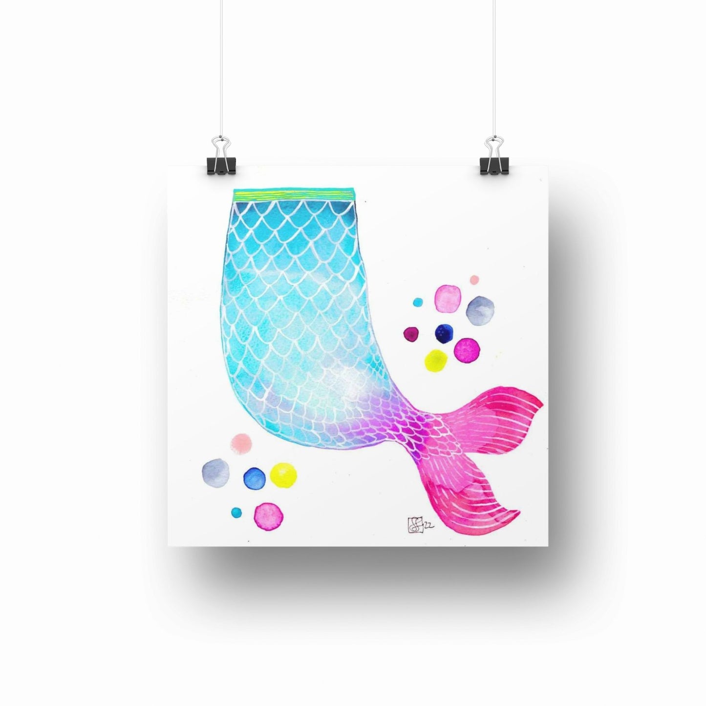 "Mermaid Tale" Original Watercolour Artwork on Paper (Square 20.5x20.5cm)