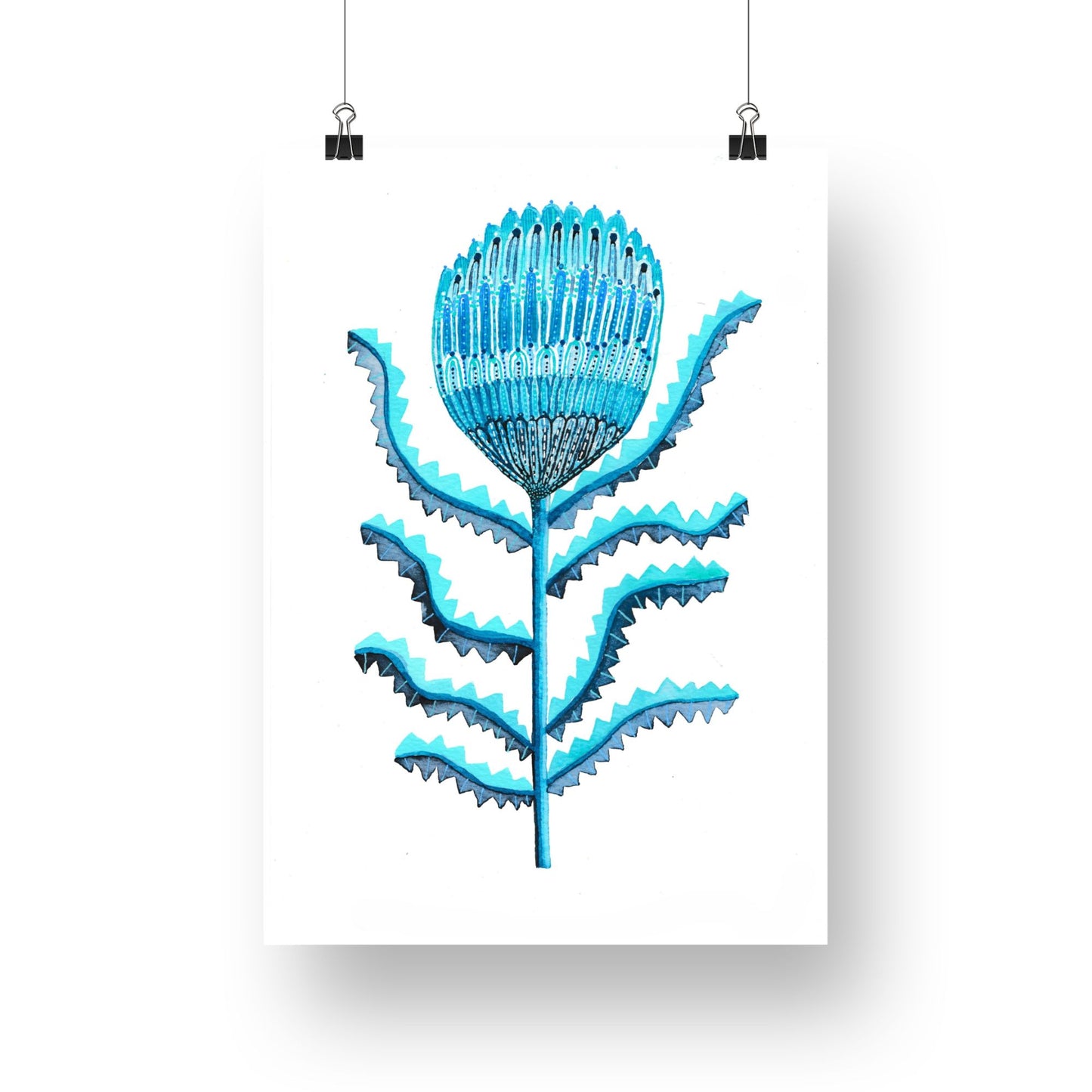 "Blue Waratah" Original Watercolour Artwork on Paper (A4: 21x29.7 cm)