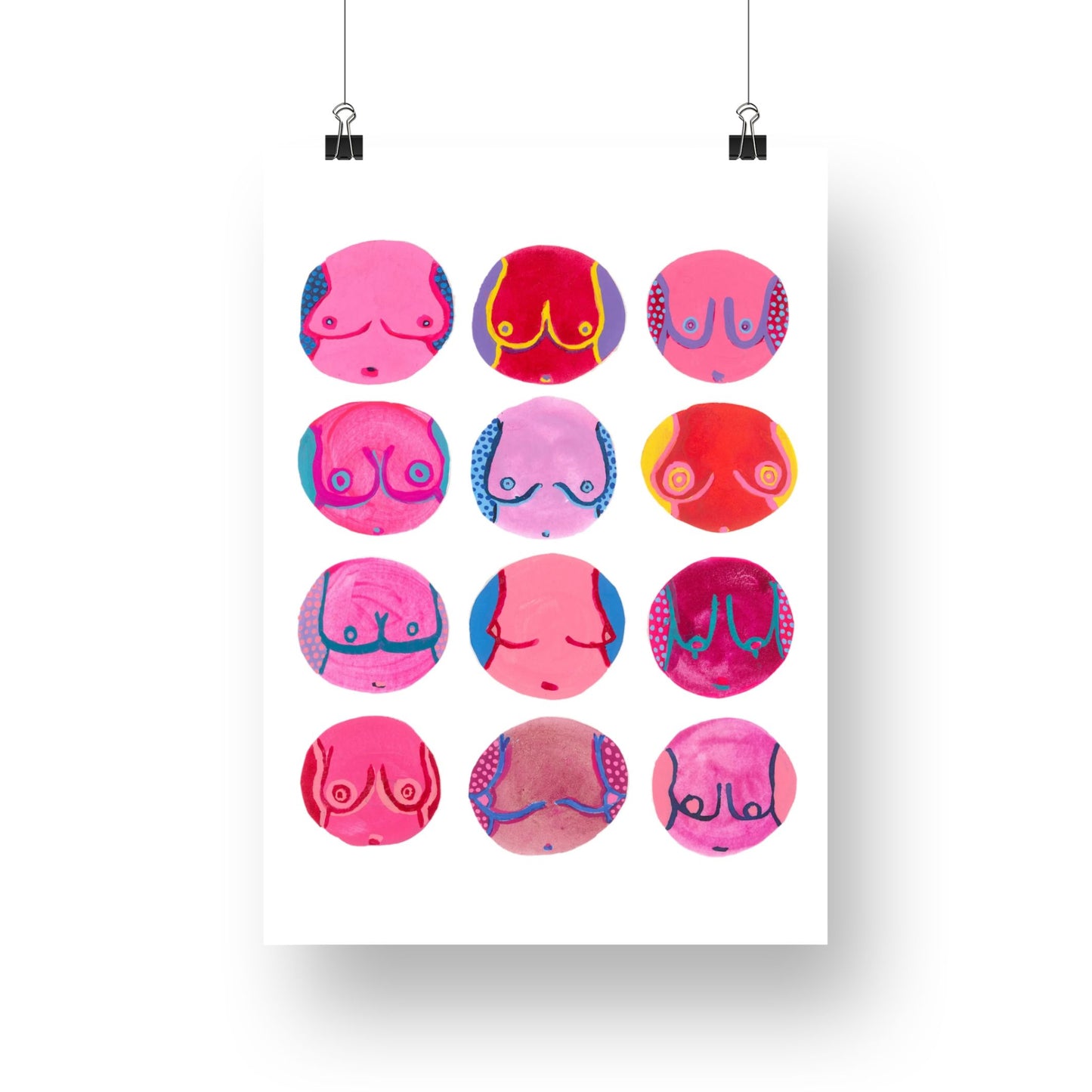 "Breast Friends" Original Acrylic Artwork on Paper (A4: 21x29.7 cm)