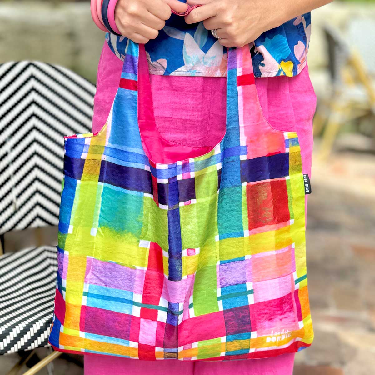 RUBY OLIVE x Lordy Dordie Rainbow Gingham Shopper Bag