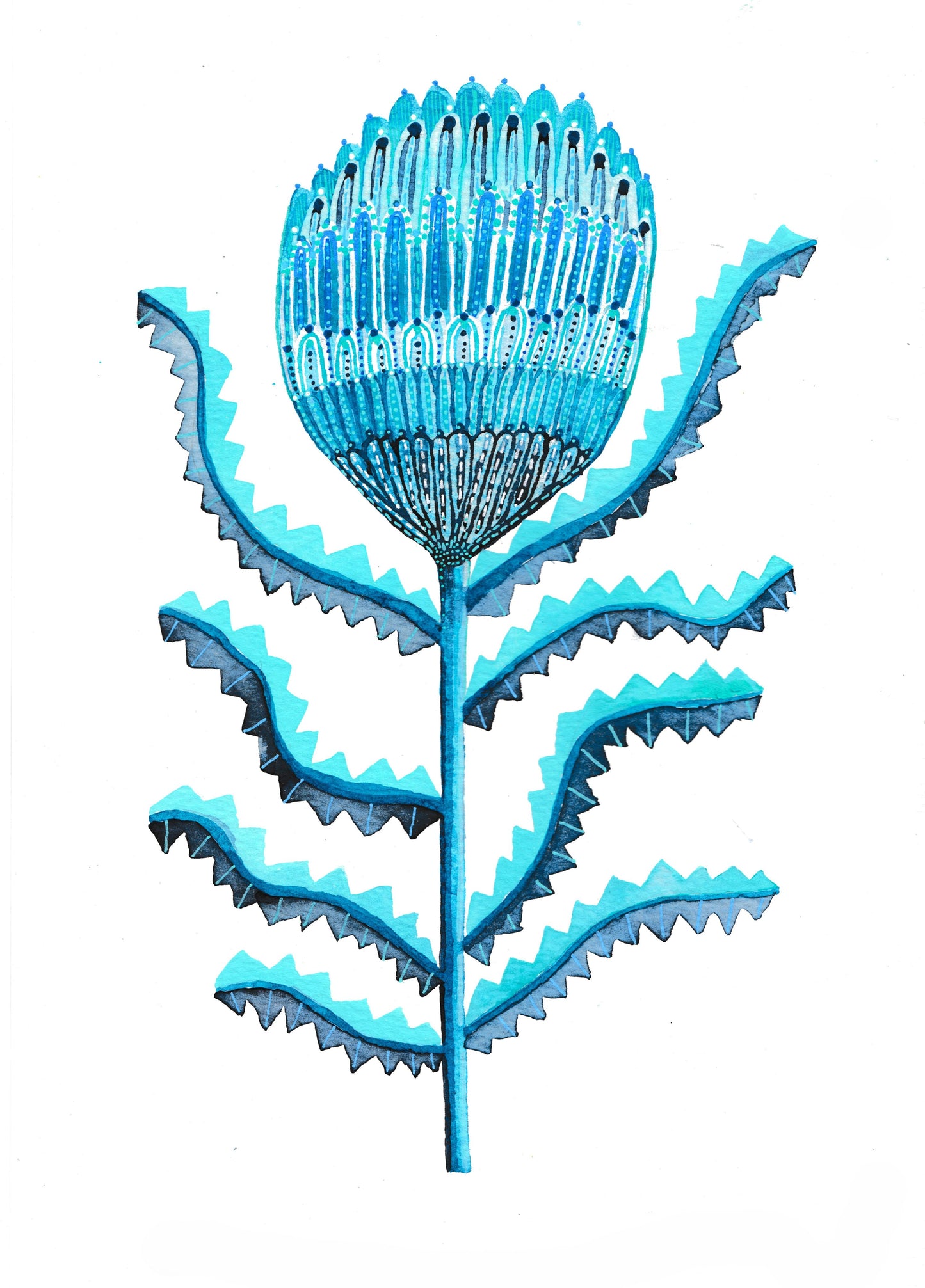 "Blue Waratah" Original Watercolour Artwork on Paper (A4: 21x29.7 cm)