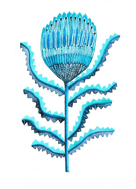 "Blue Waratah" Original Watercolour Artwork on Paper (A4: 21x29.7 cm)
