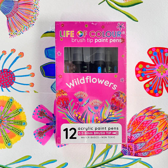 LIFE OF COLOUR collab Wildflowers Brush Tip Acrylic Paint Pens - Set of 12
