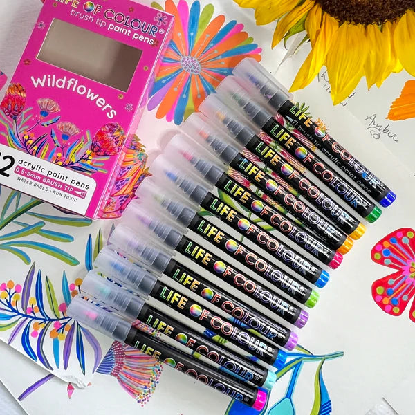 LIFE OF COLOUR collab Wildflowers Brush Tip Acrylic Paint Pens - Set of 12