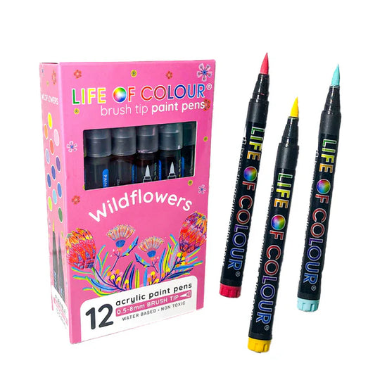 LIFE OF COLOUR collab Wildflowers Brush Tip Acrylic Paint Pens - Set of 12