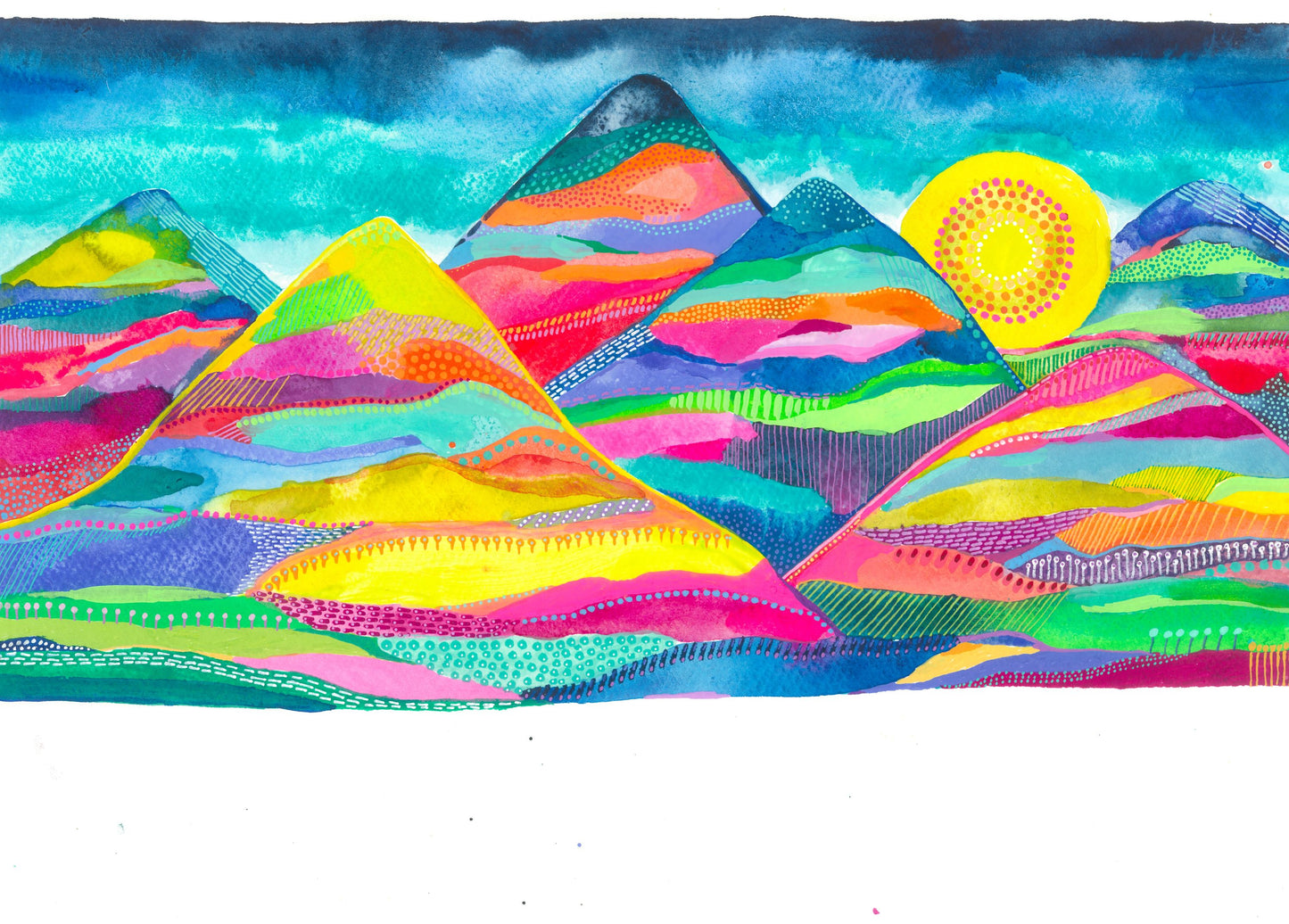 "Magic Mountains" Original Mixed Media Artwork on Paper (A4: 21x29.7 cm)