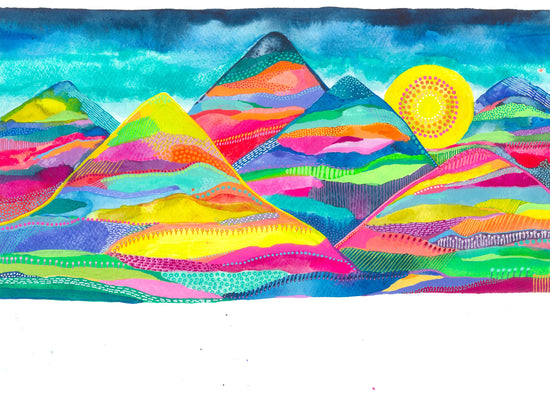 "Magic Mountains" Original Mixed Media Artwork on Paper (A4: 21x29.7 cm)