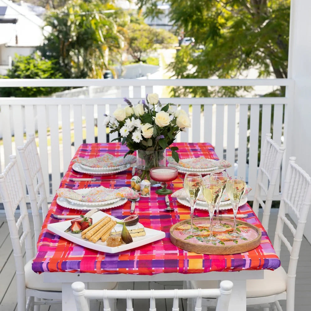 Elastic Fitted Rectangle Table Cover - Rose Gingham