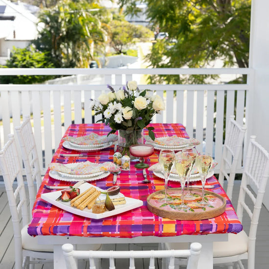 Elastic Fitted Rectangle Table Cover - Rose Gingham