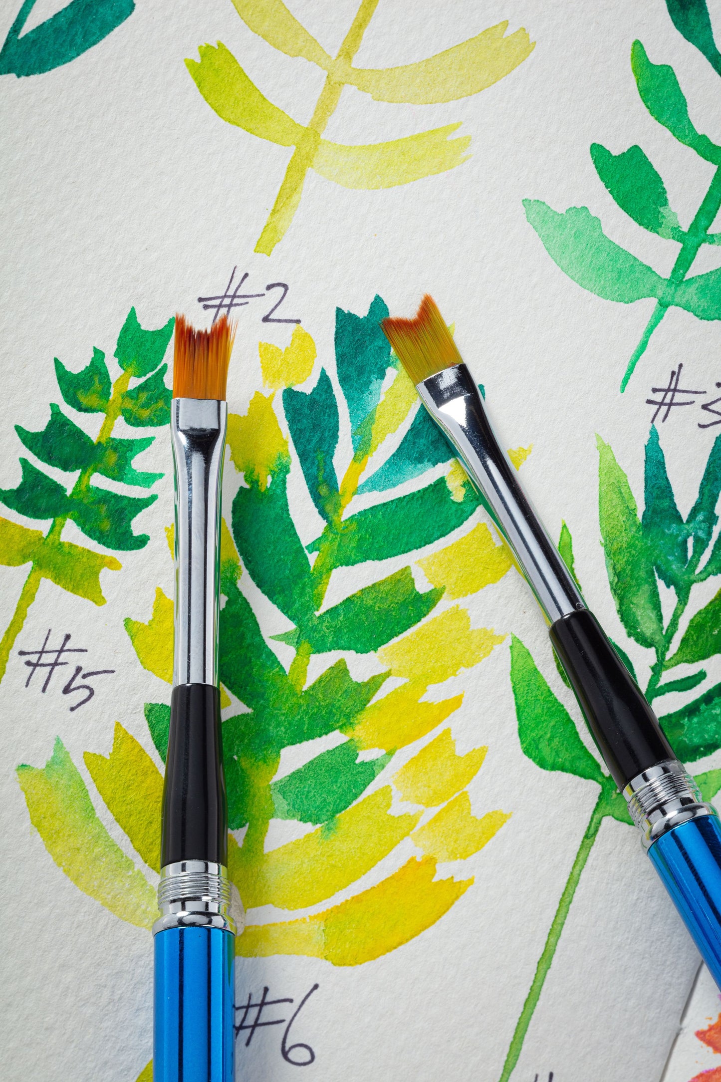 Flower Power paint brush set by Australian artist Georgie Forbes. 7 flower-inspired brush tips designed to paint petals, leaves and florals for watercolour, journalling and crafts.