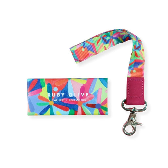 Load image into Gallery viewer, RAINBOW DAISIES Wrist Lanyard - Ruby Olive X Mrs Edgar X Lordy Dordie COLLAB
