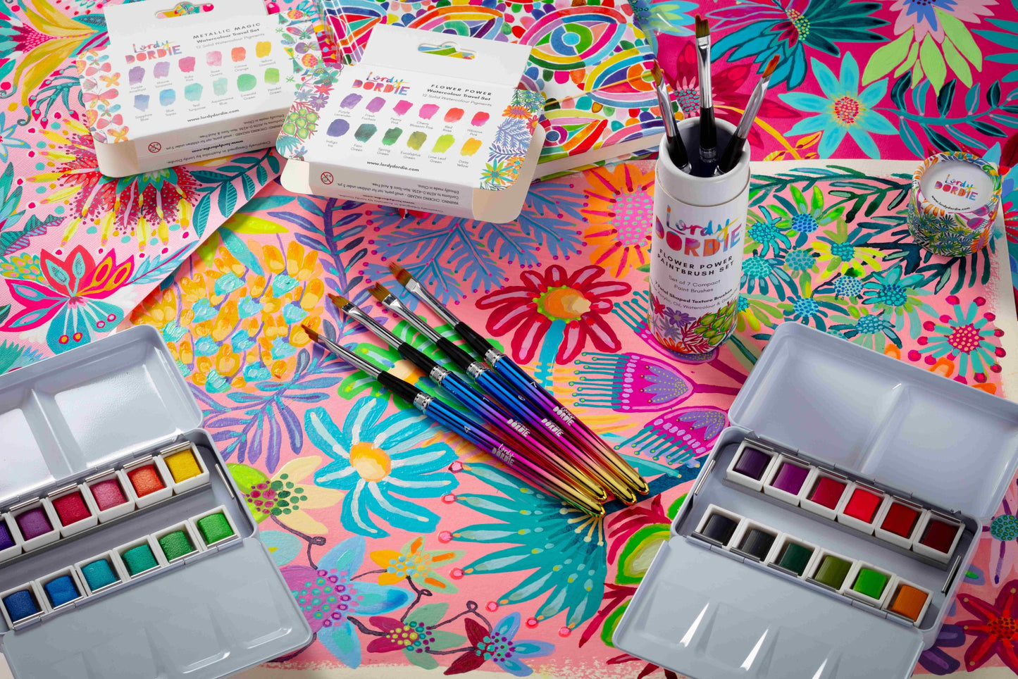 Flower Power floral watercolour travel paint set by Lordy Dordie