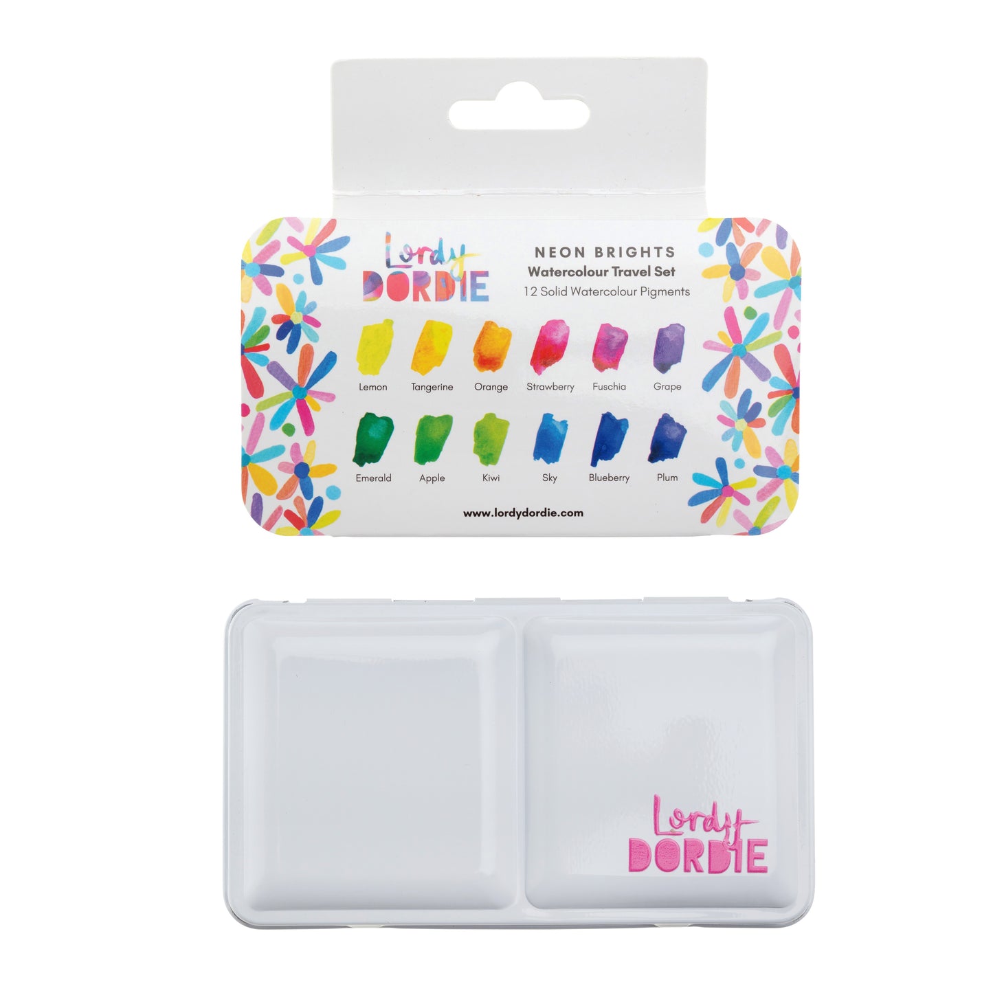 Neon Brights fluorescent watercolour travel paint set by Lordy Dordie