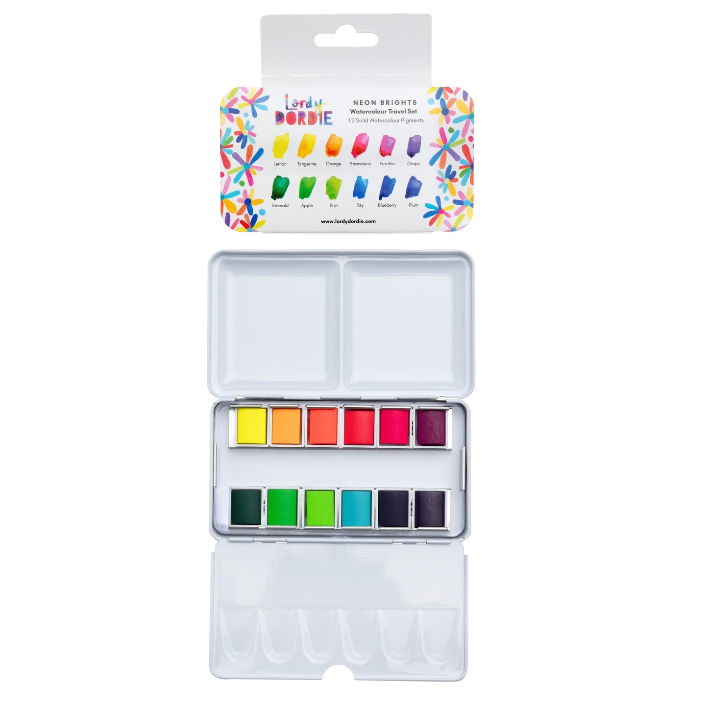 Neon Brights fluorescent watercolour travel paint set by Lordy Dordie