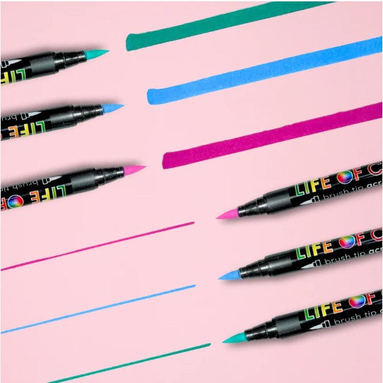 LIFE OF COLOUR Floral Colours Brush Tip Acrylic Paint Pens - Set of 12