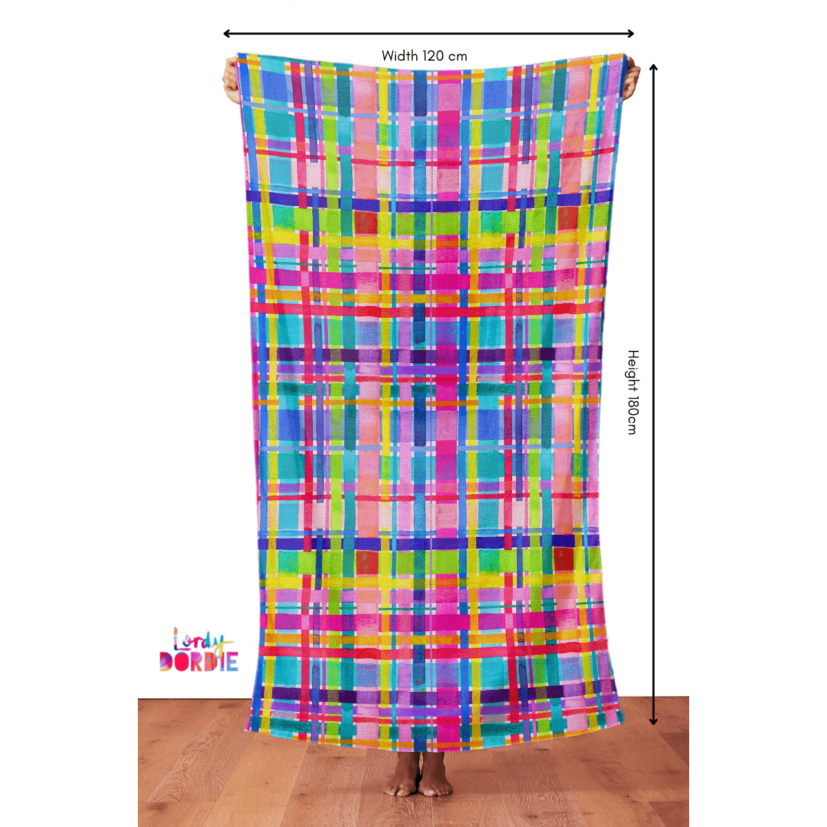Load image into Gallery viewer, Rainbow Gingham - BEACH WRAP / SCARF - Lordy Dordie Art
