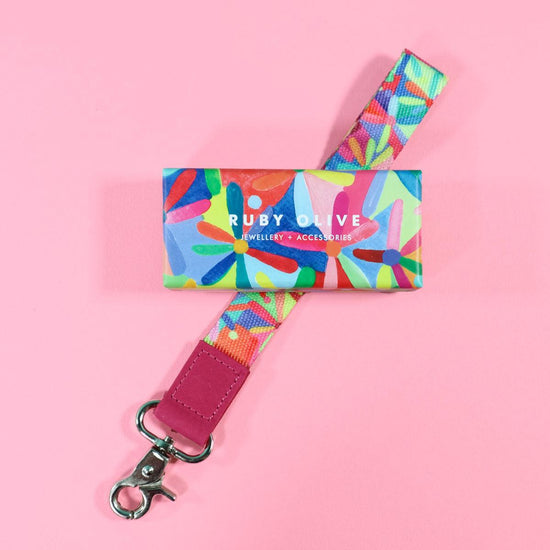 Load image into Gallery viewer, RAINBOW DAISIES Wrist Lanyard -Ruby Olive X Mrs Edgard X Lordy Dordie COLLAB - Lordy Dordie Art
