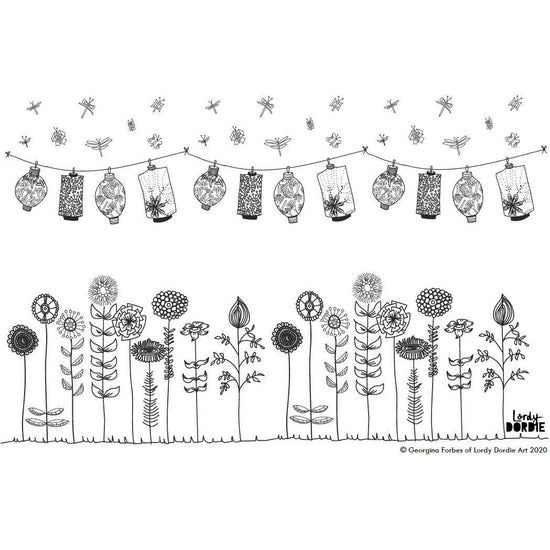 Lanterns & Wildflowers - FREE A4 Colouring In Sheet PDF - Lordy Dordie Art